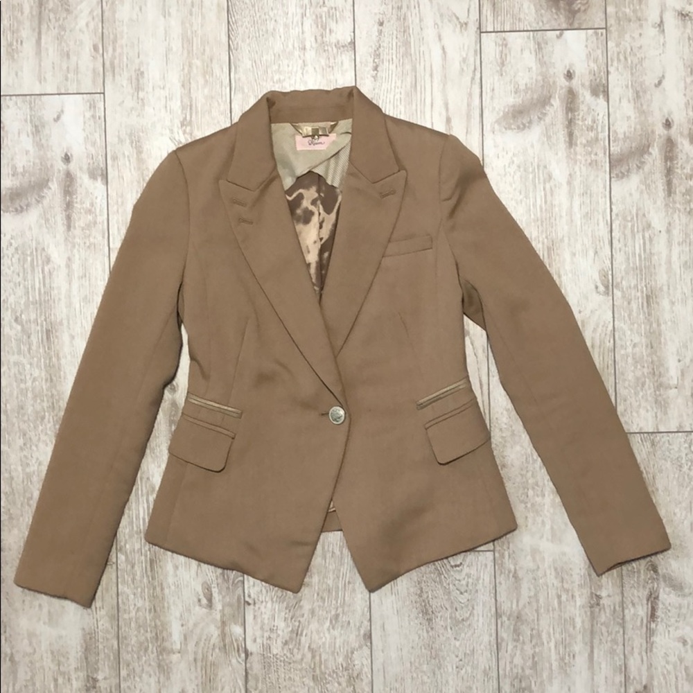 Roem camel tan peak lapel blazer jacket suit S